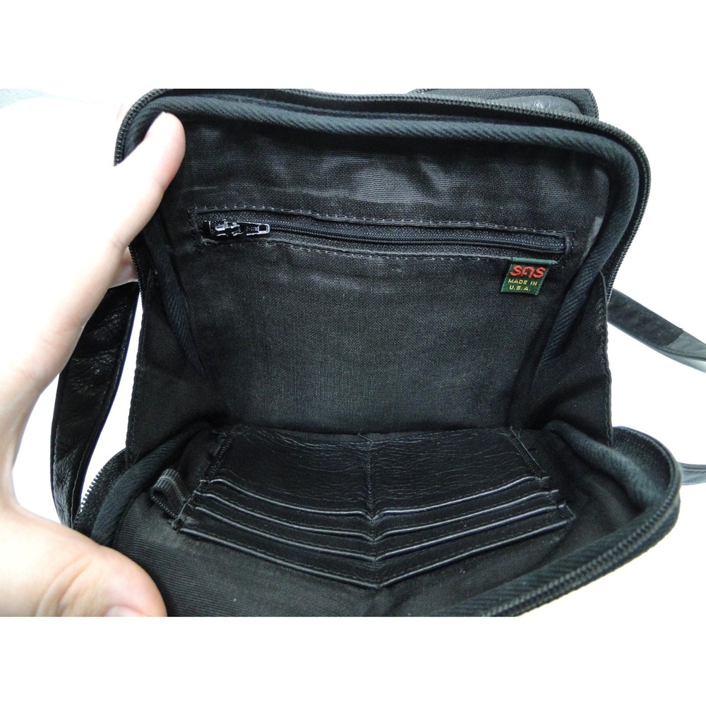 SAS Black Pebbled Leather Organizer Crossbody Bag Made in USA - Picture 14 of 15